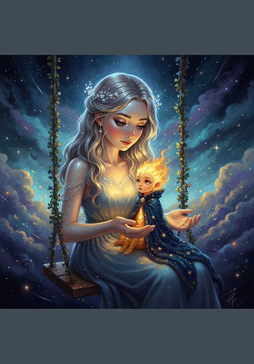 The Moon often visited Nova, encouraging her to step out from the shadows. Nova just flickered nervously and pulled a blanket of stardust over her shoulders, whispering that she was afraid her light wasn't enough to be noticed.