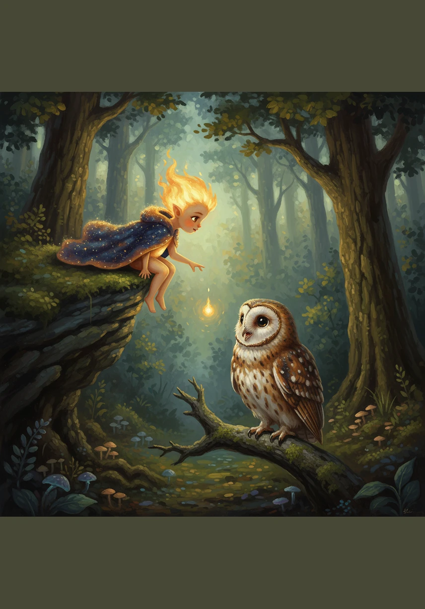 Nova saw Pip’s tiny, frightened eyes from her distant perch and felt a tug in her heart. She realized that the big stars were too far away and their light was too scattered to help someone so small in the thick of the woods.