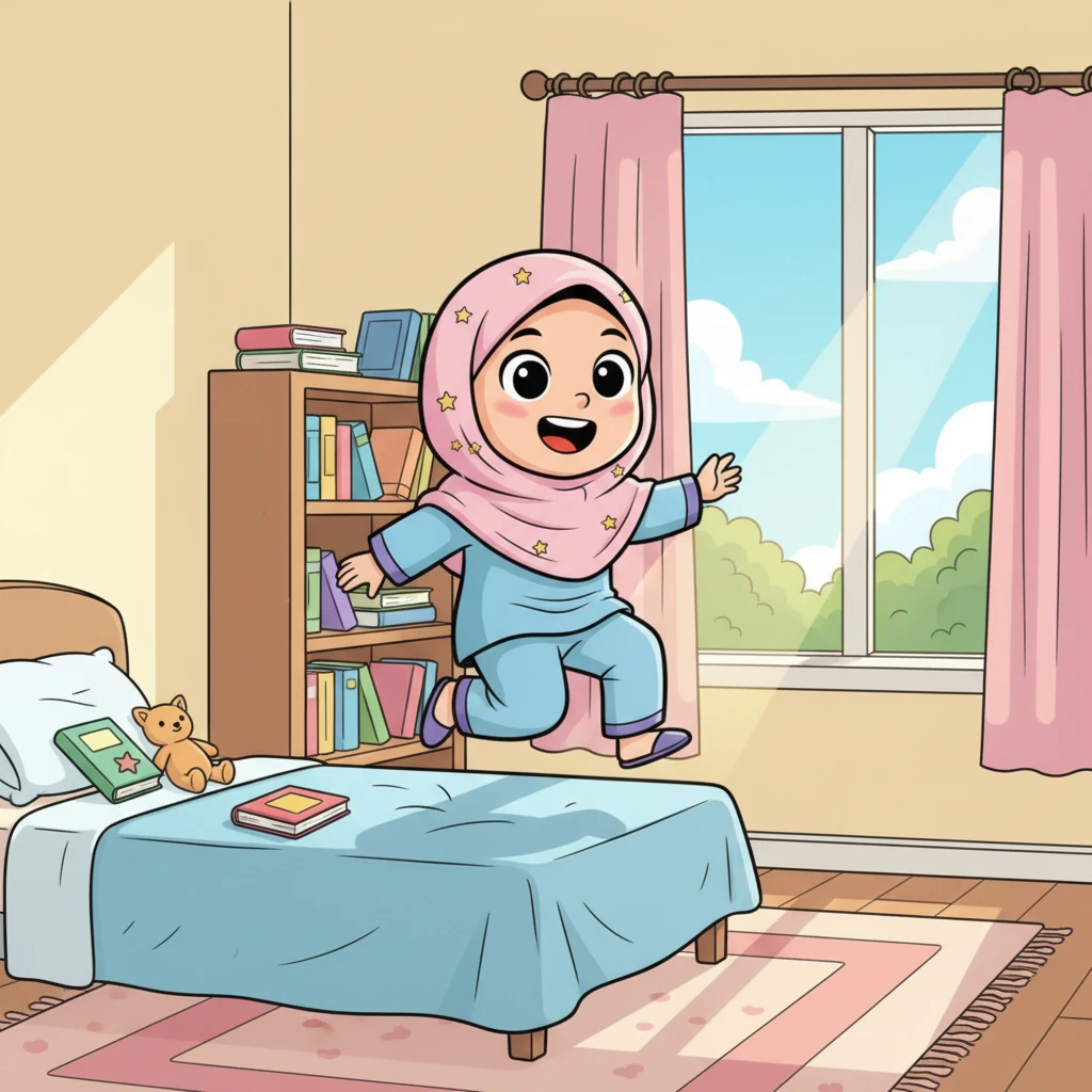 استيقظت نور في صباح يوم مشرق، وقلبها يرقص فرحًا. اليوم هو اليوم العالمي للكتاب! قفزت من سريرها، متحمسة لمغامرات القراءة التي تنتظرها في المدرسة.