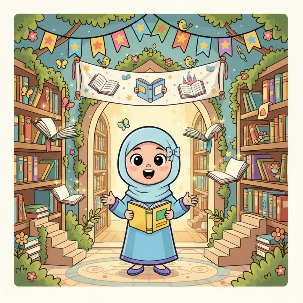 عندما دخلت نور مركز مصادر التعلم، شعرت وكأنها خطت إلى عالم سحري. تحول المكان إلى حديقة من المعرفة، مليئة بالألوان الزاهية والزينة التي تحتفي بالكتب.