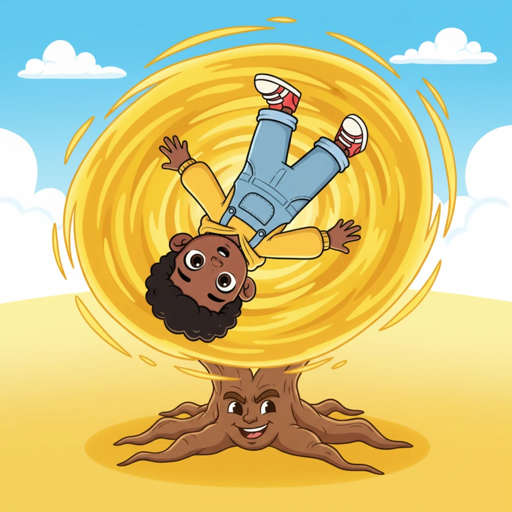 One sunny afternoon, little Milo was playing hide-and-seek when he tripped over a mischievous root. With a surprised yelp, he tumbled head over heels, falling not onto the soft grass, but into a most peculiar place. Everything around him was a dizzying shade of yellow.