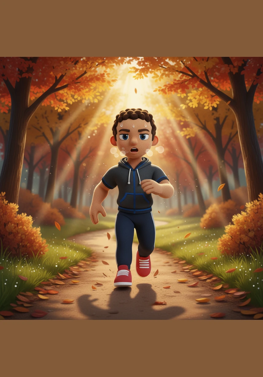 Outside in the crisp morning air, Leo pushes himself through a vigorous run along the park trail. With his breath misting in the cold, he feels his muscles growing stronger and his mind becoming clearer with every steady, disciplined stride.