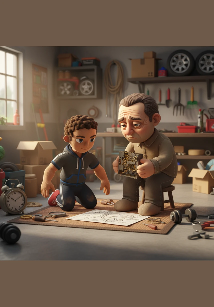 In the quiet of the garage, Leo focuses intensely as he learns to use tools to repair a broken wooden chair. He spends his weekends mastering practical new skills, wanting to be someone his family can truly rely on when things get tough.