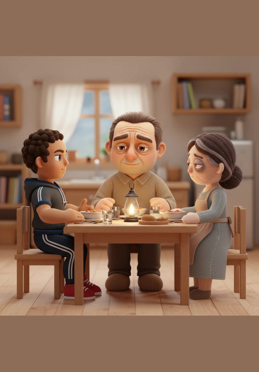 The family sits together for a peaceful evening meal, the heavy weight of financial stress replaced by a sense of shared hope and pride. Leo looks at his parents with a grateful heart, knowing that his consistency and hard work have brought light back into their home.