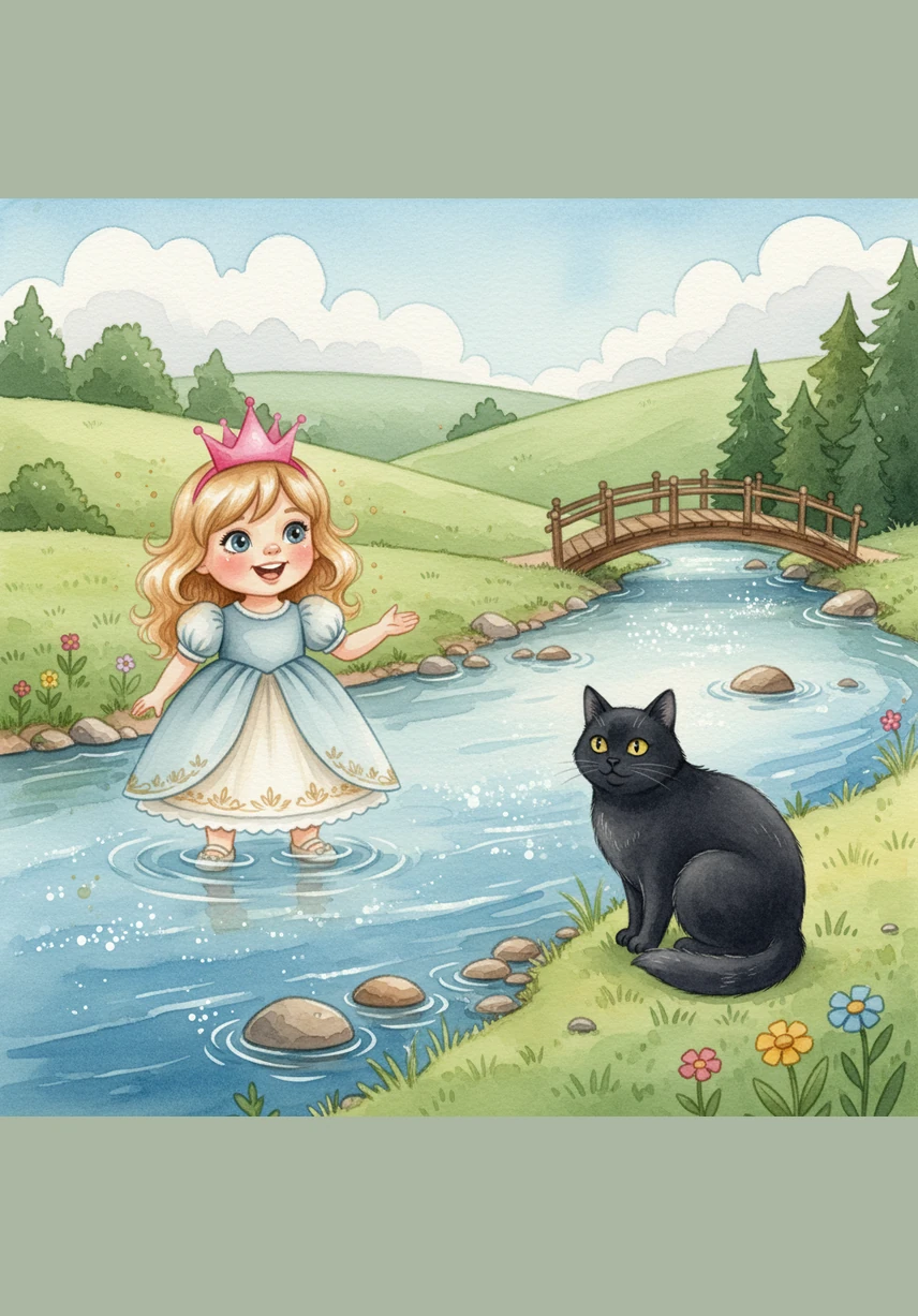 They reach a sparkling blue river that dances over smooth stones. Pip watches the silver fish jump high into the air. Midnight dips a big paw into the cool water.