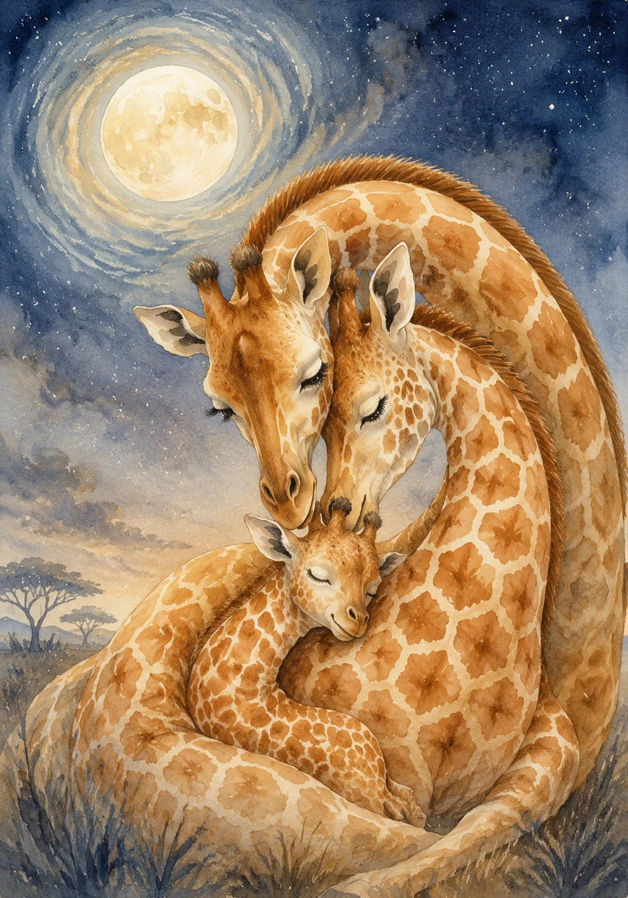 So under the moon’s soft, glowing swirl, slept a little giraffe in a quiet world. Wrapped in love from day one through, welcome, Azariya… we love you.