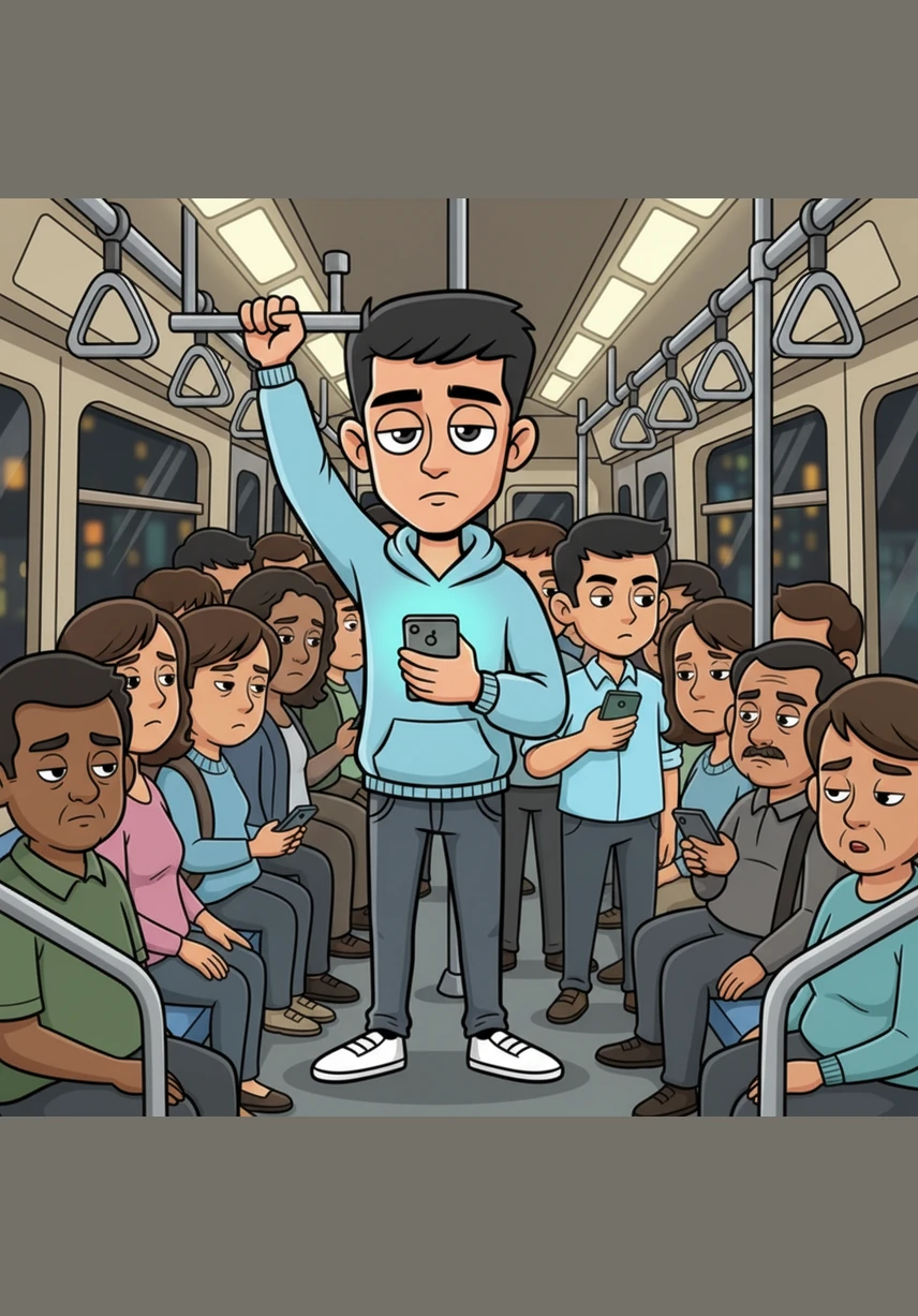 Rohan stands in a packed Bengaluru metro car, one hand holding the overhead rail while the other grips his smartphone. The glow of the screen reflects in his tired eyes as he stares at a wall of scrolling cricket scores that offer no real answers.