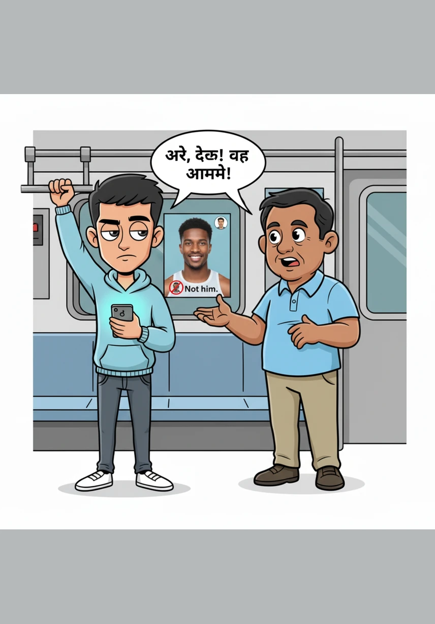 A notification pings on his phone from a friend saying the match is already over, but Rohan refuses to look away. He mutters a quiet defense of his team, though his face betrays a deep sense of uncertainty and frustration with the lack of information.