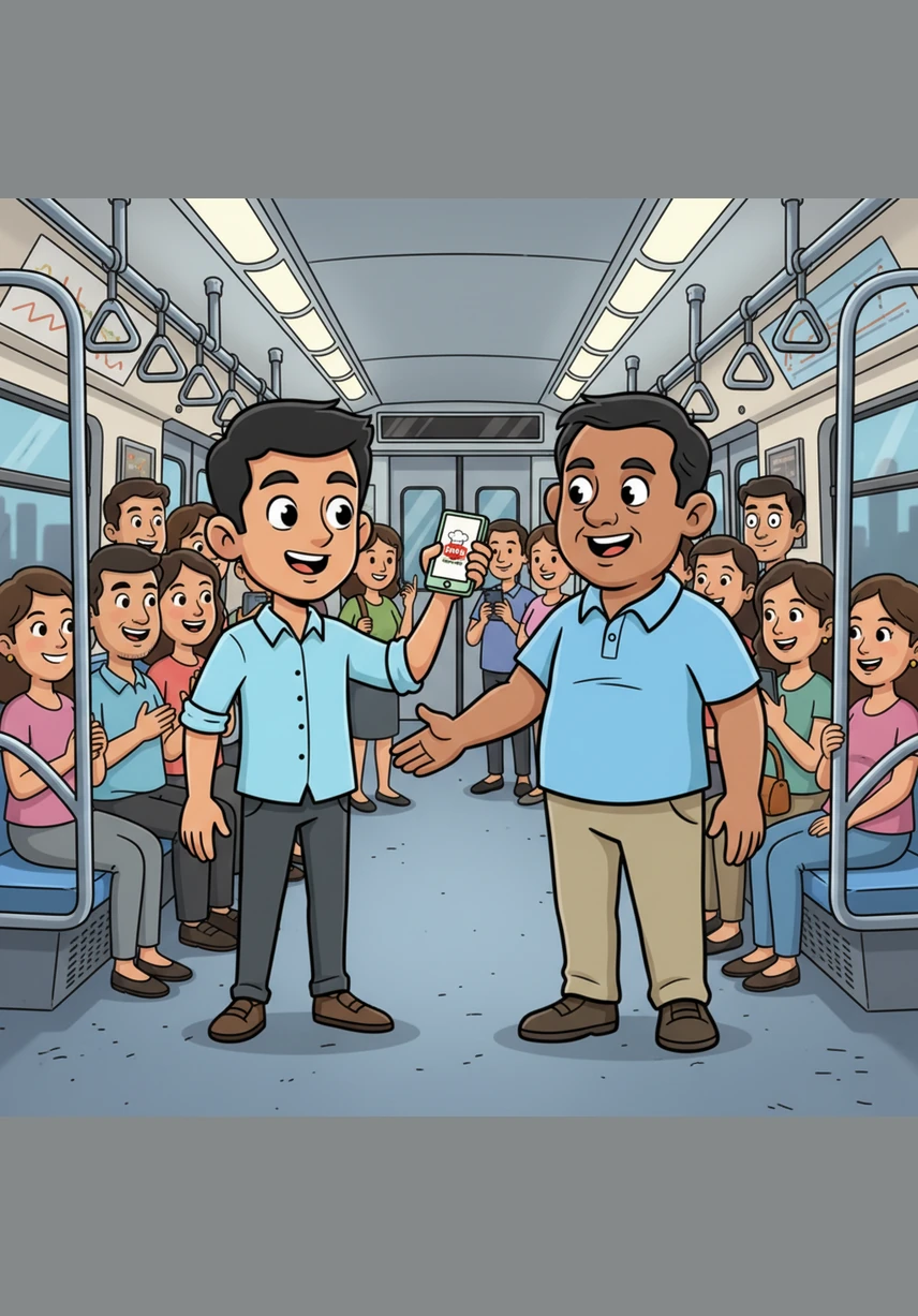 The next morning on the metro, Rohan stands tall and joins the conversation with the strangers around him. He speaks with newfound confidence about match strategy and momentum, no longer just a spectator chasing updates, but a fan who truly understands the game.