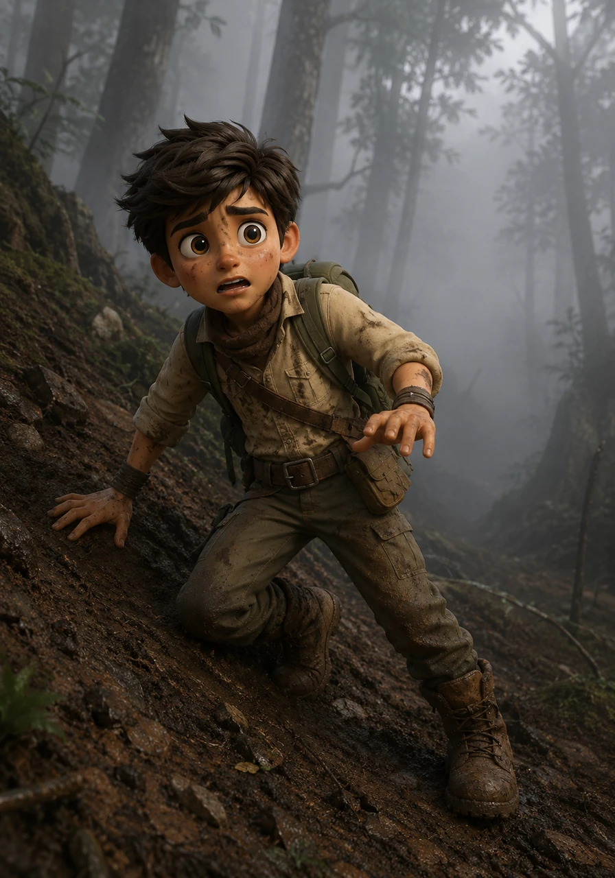 In the chaotic flight through the dense fog of the deep forest, Rashid loses his footing and slides down a muddy embankment. When he scrambles back up, the forest is silent and his brother Jasir is nowhere to be seen.