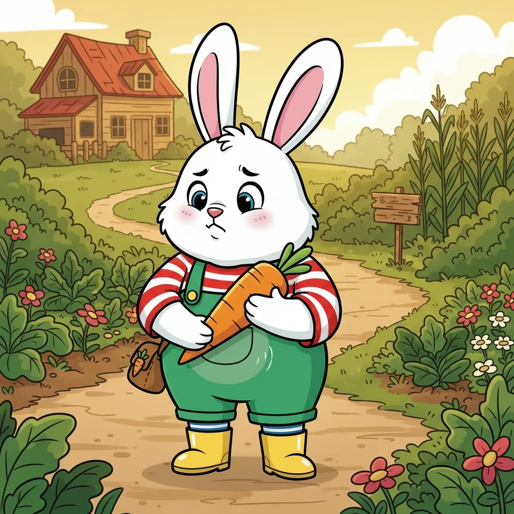 Robbie's tummy grumbled, but he knew he couldn't eat the carrot. He thought about honesty and how important it was to do the right thing, even when it was difficult. He decided he needed to find the carrot's owner.