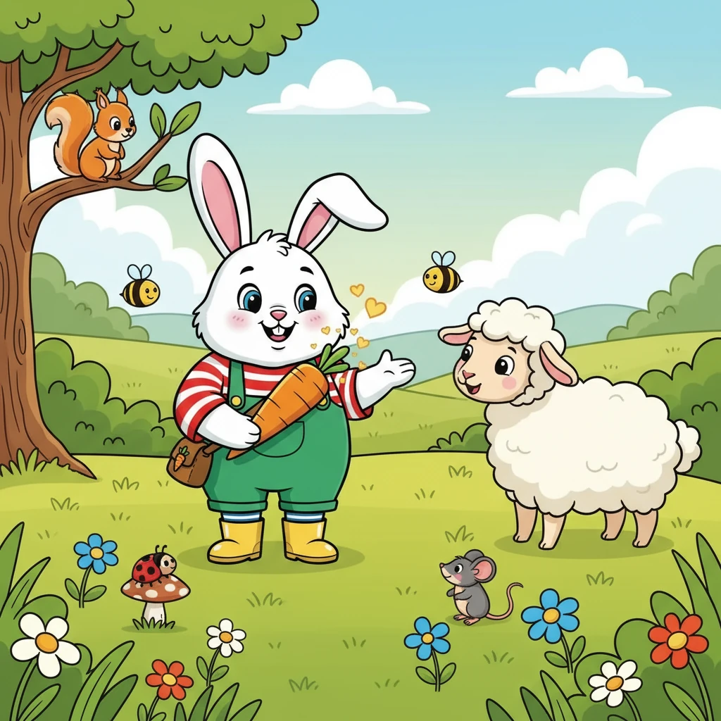 Robbie hopped from one meadow friend to another, asking if they had lost a special carrot. He spoke with the other animals, describing the carrot. He was determined to find the owner of the golden treasure.