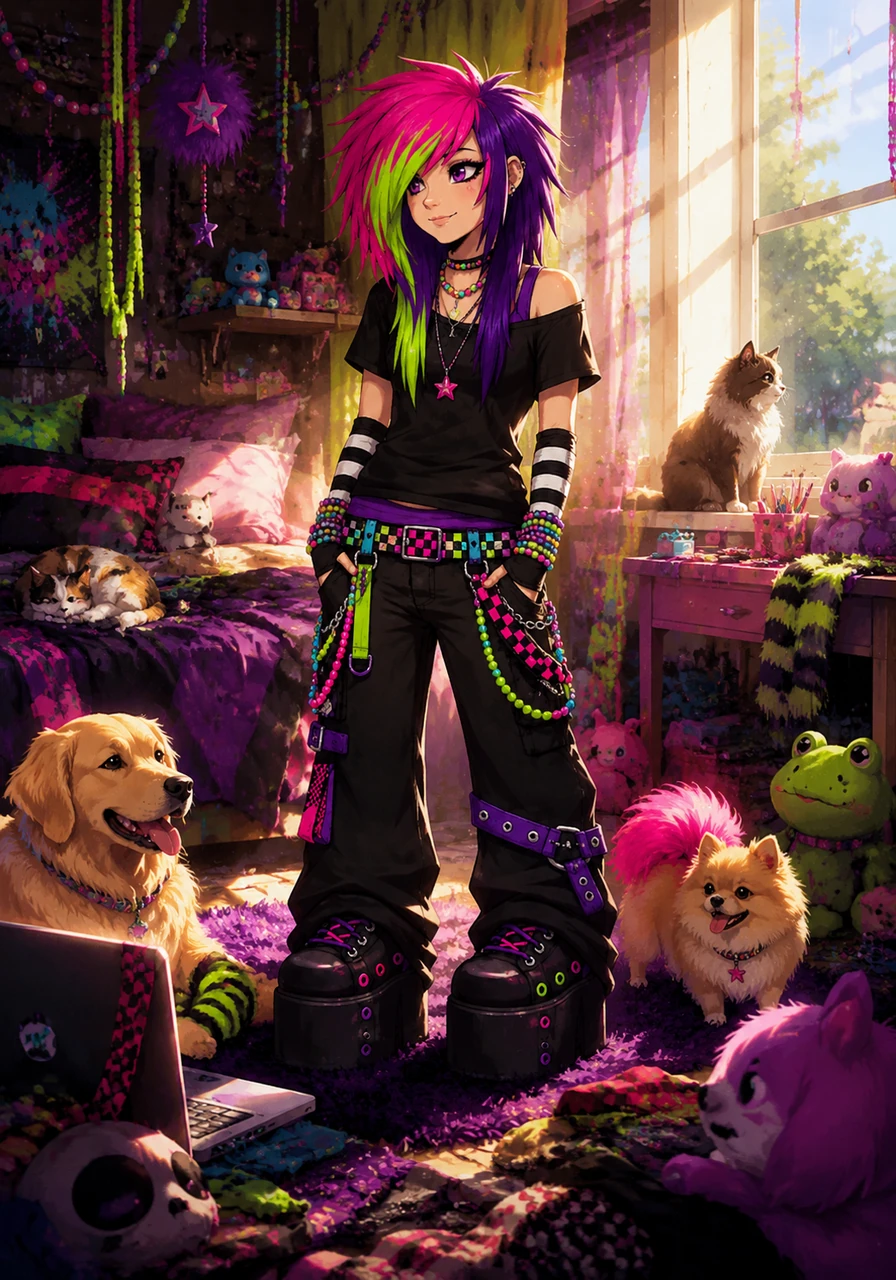 As the golden hour dawn fades into a bright morning sky, the room settles into its vibrant, lived-in peace. Araxie looks around the beautiful mess of animals, Y2K memorabilia, and scenecore decor with absolute pride. This unique dorm room is the perfect reflection of a hero student who refuses to blend into the crowd.