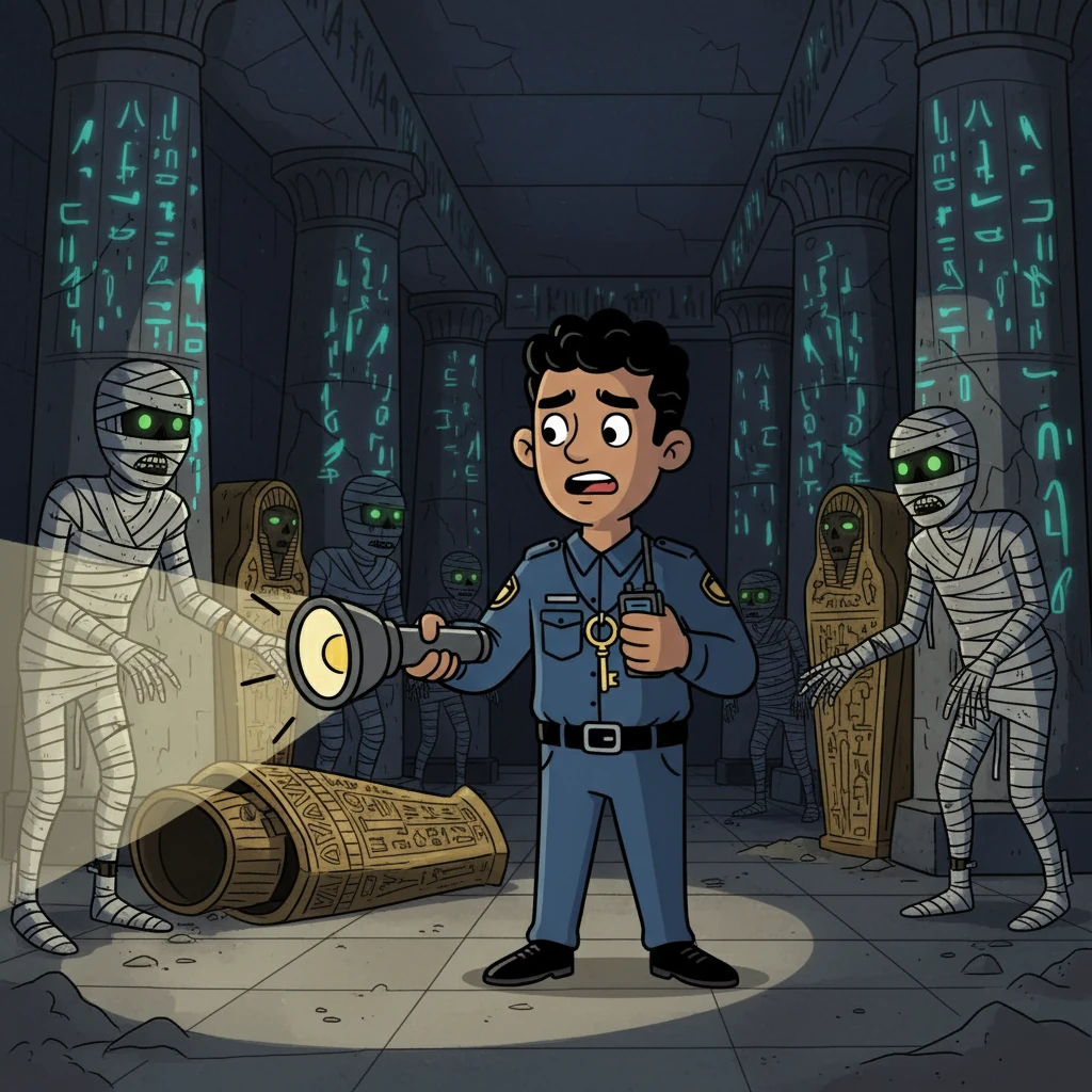 Al entrar en la sala egipcia, Juan vio cosas inexplicables. Las momias parecían moverse y los jeroglíficos brillaban con una luz fantasmal. Un escalofrío recorrió su espalda, comprendiendo que el museo ocultaba secretos.