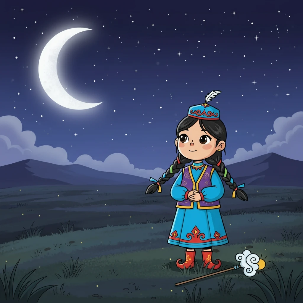 Күн қайтадан батысымен далада қараңғылық орнады. Жұлдыздар аспанда жыпылықтап, ай өз сәулесін төкті. Аружан даланың тыныштығын тыңдап, табиғаттың сырларын ұқты.