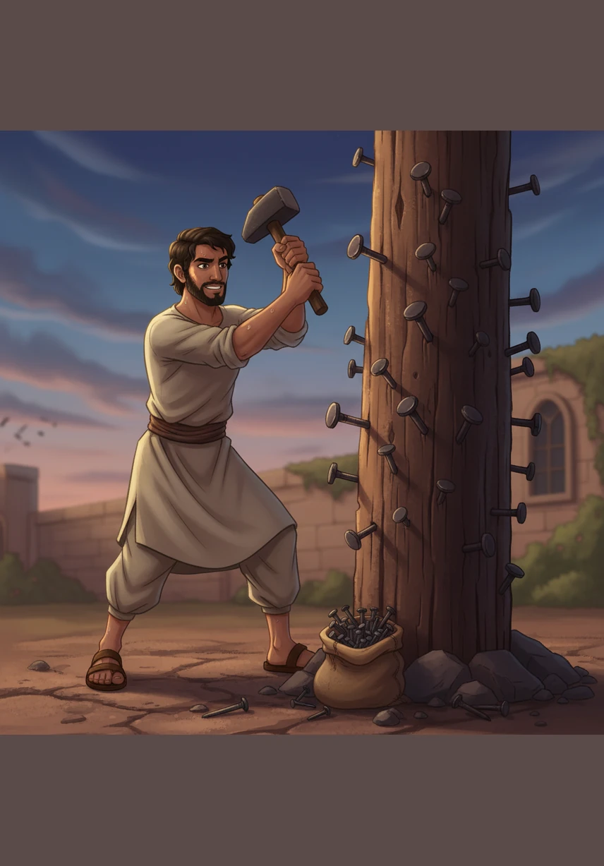 On the first day alone, Yousef hammered dozens of nails into the hard wood, feeling the physical strain and exhaustion that mirrored the intensity of his rage.