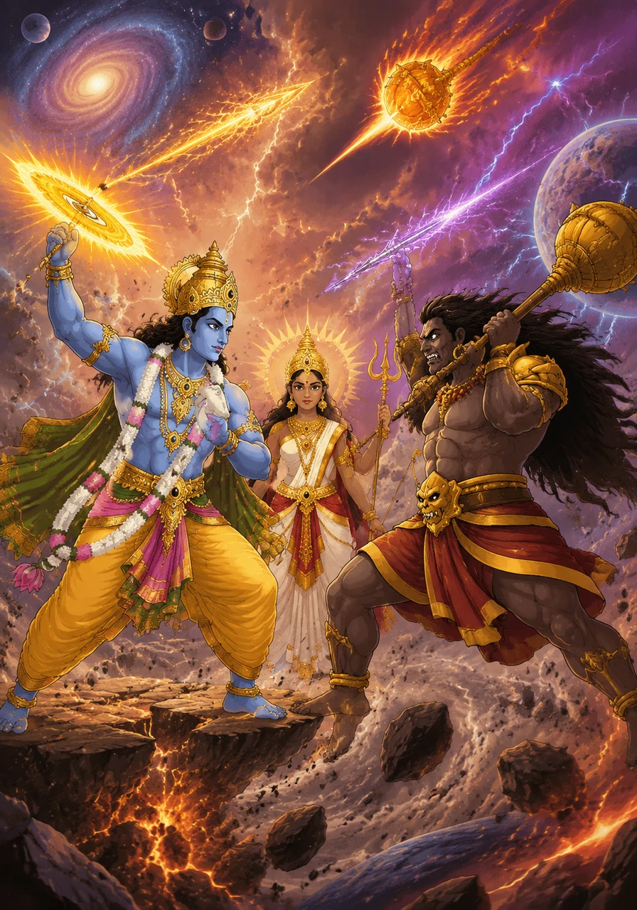 अंत में मुरा स्वयं युद्ध के लिए सामने आया और भगवान विष्णु के साथ उसका द्वंद्व हजारों वर्षों तक चलता रहा। दोनों ओर से दिव्य अस्त्रों का प्रयोग हुआ, जिससे पूरा ब्रह्मांड कांपने लगा और अंततः विष्णु ने विश्राम करने का विचार किया।