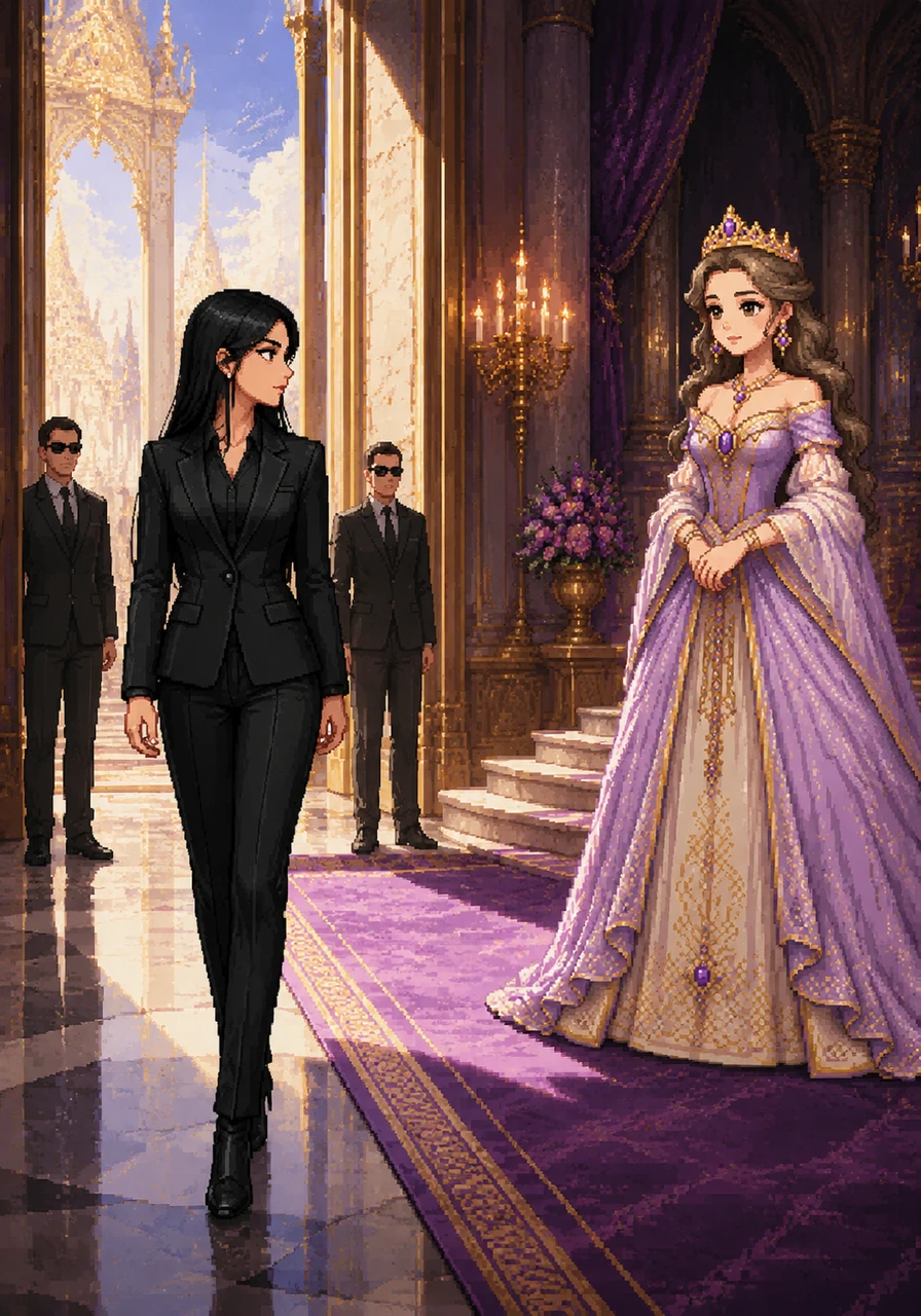 Lingling Sirilak Kwong, a powerful mafia boss in a sharp black suit, steps into the opulent palace for a diplomatic meeting. Her sharp eyes lock onto Orm Kornnaphat Sethratanapong, a princess in an elegant gown and crown, and the world seems to stand still in an instant of love at first sight.