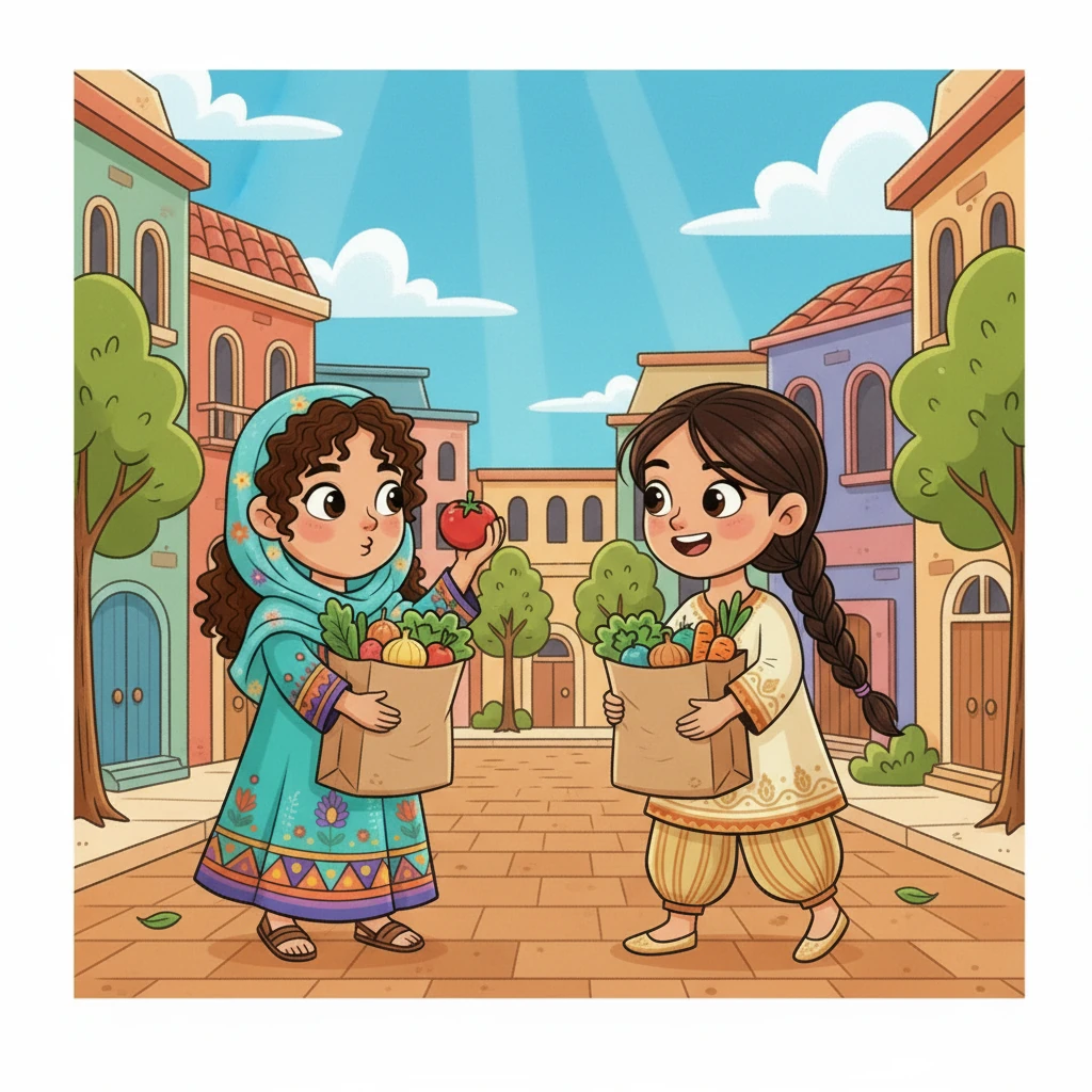 عدن إلى المنزل، وهما تحملان أكياسًا مليئة بالمشتريات. ماذا سنطبخ للعشاء؟ تسأل ليلي، وهي تستعرض الخضروات. تقترح سارة إعداد حساء العدس اللذيذ، فهو سهل ومغذي.