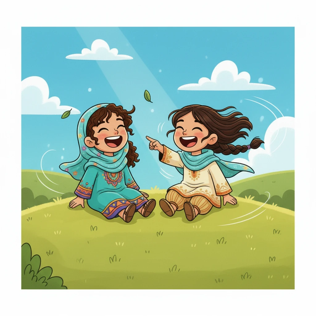 تبدأ الصديقتان في استرجاع الذكريات الجميلة والضحك بصوت عالٍ. تذكري عندما ذهبنا إلى الشاطئ؟ تتذكر سارة موقفًا مضحكًا من رحلة سابقة. ليلي تضحك من كل قلبها، وتتذكر الأوقات السعيدة التي قضياها معًا.