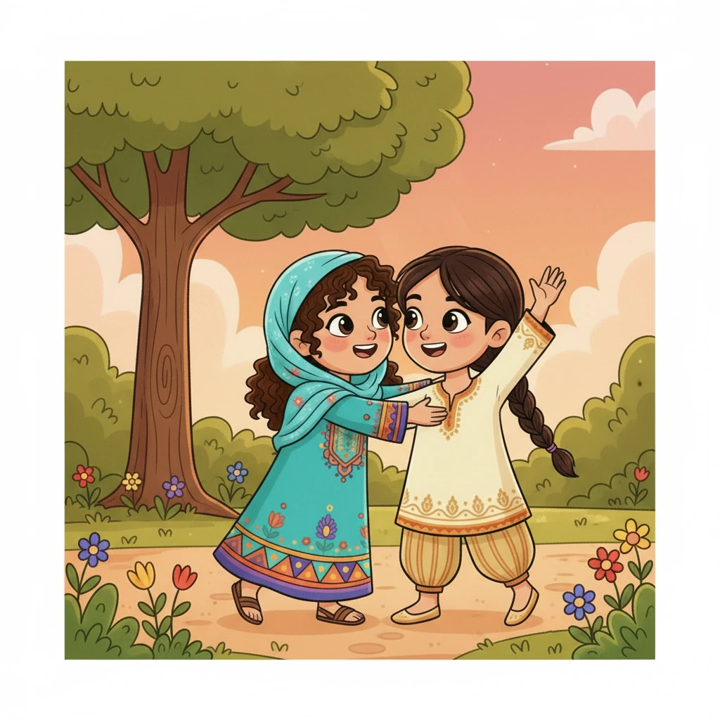 مع اقتراب المساء، تستعد سارة للمغادرة. شكرًا لكِ على اليوم الجميل. إلى اللقاء! تقول سارة وهي تعانق ليلي. تلوح ليلي بيدها مودعةً، وتتطلع إلى لقائهما القادم بفارغ الصبر.