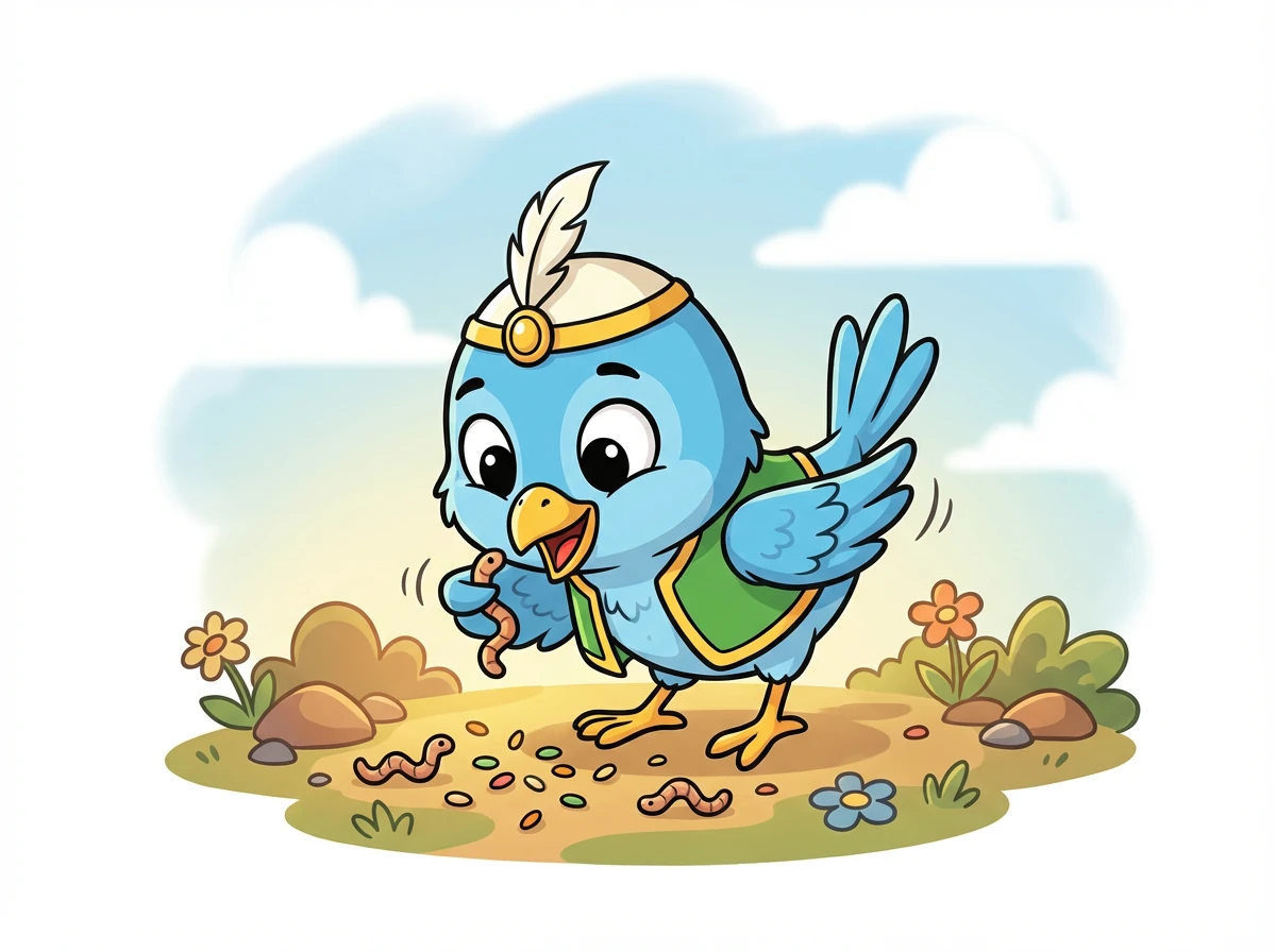 وجد صفور بعض الحبوب والديدان الصغيرة. كان سعيدًا جدًا بوجبة الإفطار التي وجدها لأطفاله.