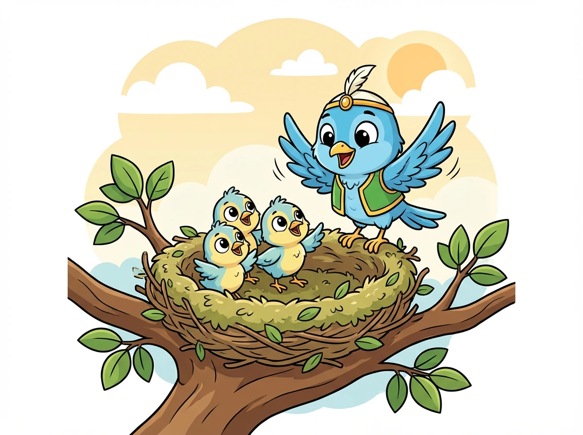 عاد صفور إلى العش وهو يرفرف بفرح. كانت الفراخ الصغيرة متحمسة لرؤيته.