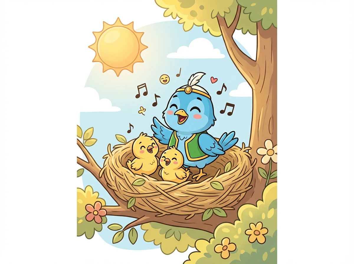 بعد أن أكلوا، شعرت الفراخ بالسعادة والامتلاء. بدأوا يغنون أغنية صغيرة.