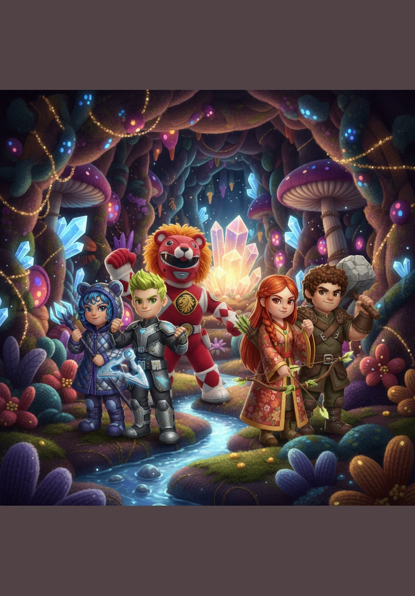 Leo and his four closest friends explore a glowing cavern hidden deep beneath the city outskirts. They stumble upon five shimmering coins embedded in an ancient stone altar, each pulsing with a unique and vibrant color.
