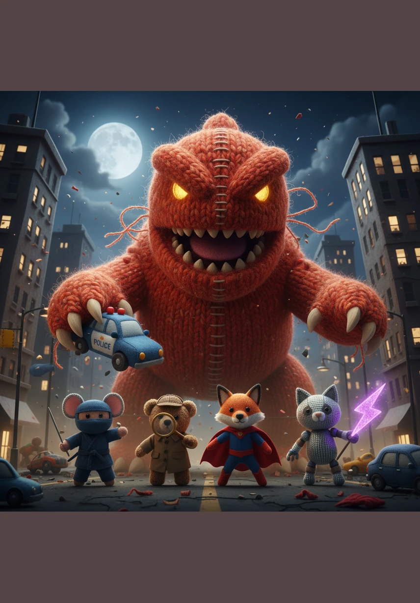 From the shadows, a wicked sorceress uses her staff to grow a fallen soldier into a mountain-sized monster. The ground shakes violently as the beast roars, casting a terrifying shadow over the entire downtown district.