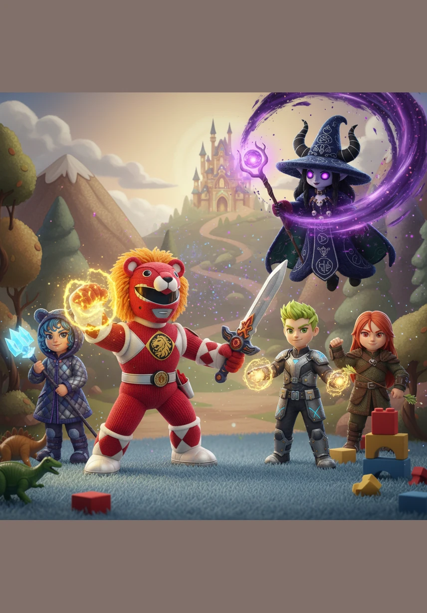 Leo pilots his mighty Tyrannosaurus Zord, maneuvering through the debris to strike at the monster's legs. The other Rangers coordinate their attacks with precision, using speed and heavy firepower to weaken the giant foe.