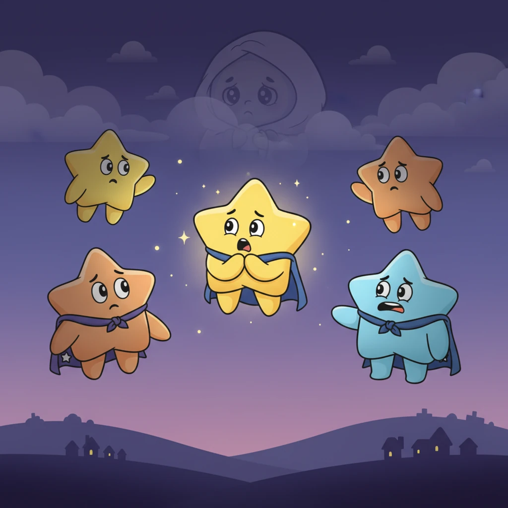 Down below, the world grew unusually dim. The little stars, who usually danced around Luna, blinked their tiny lights in confusion. "Where is Luna?" whispered Stella, a particularly bright star, her voice a worried twinkle.