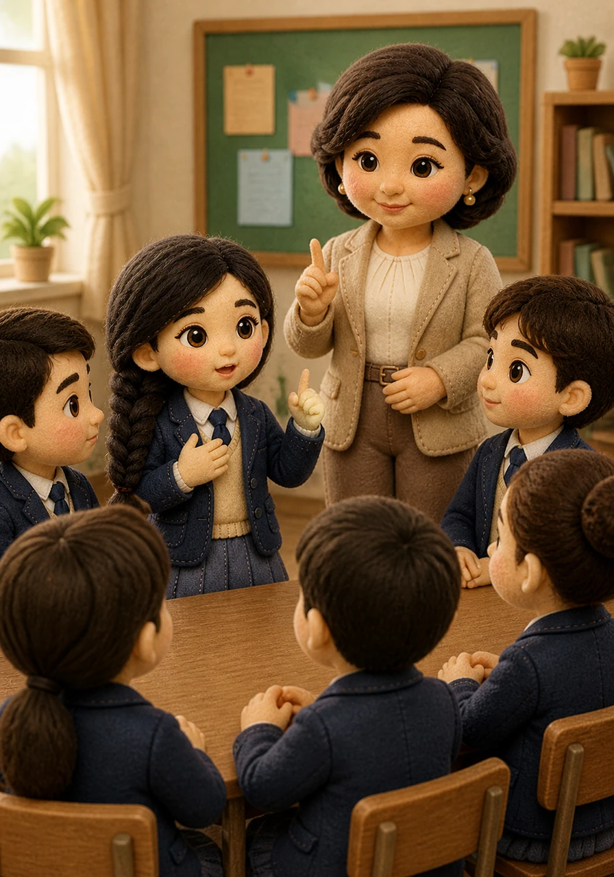 Maira steps in to guide a quiet moment of reflection, encouraging the students to stop and listen to the quietest voices in the room. Aisha gathers her courage and shares a small idea, and to her surprise, her classmates stop their shouting to listen and nod in agreement.