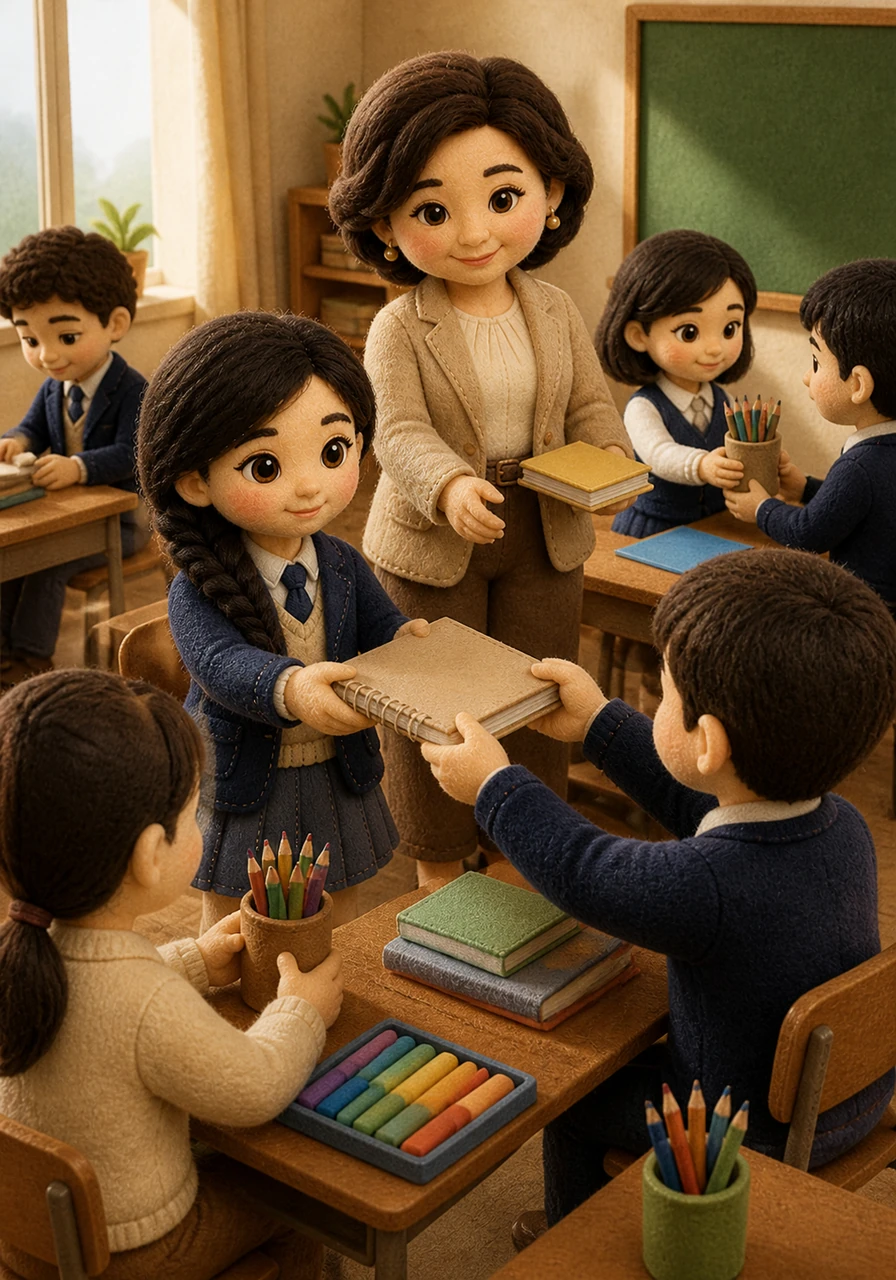 The energy in the room shifts as the students begin to communicate with patience and respect, passing materials to one another with care. They start to coordinate their movements like a well-oiled machine, their actions becoming synchronized and purposeful.