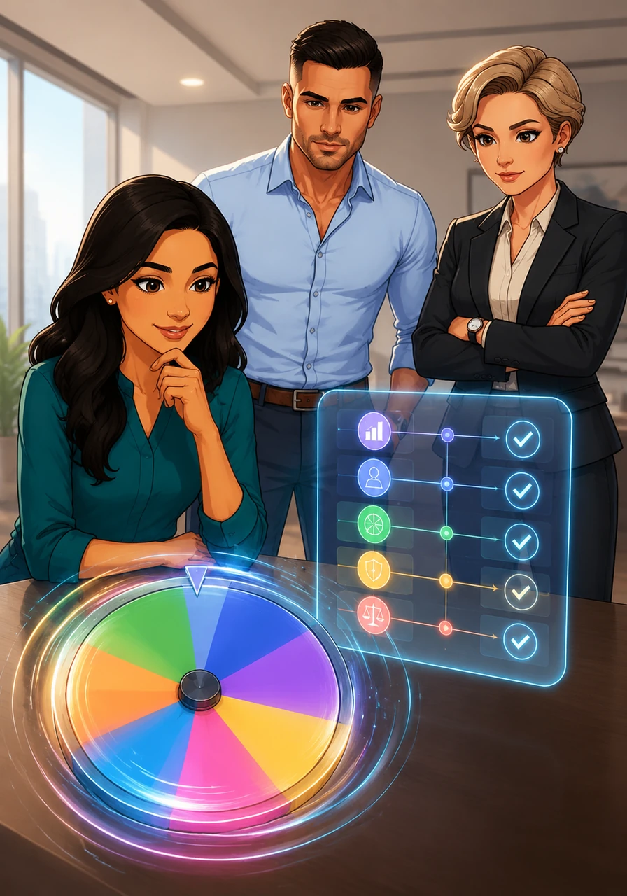 A vibrant allocation wheel begins to spin and settle into colorful segments, while a transparent card appears to show Riya the exact reasoning behind every move the AI has made.