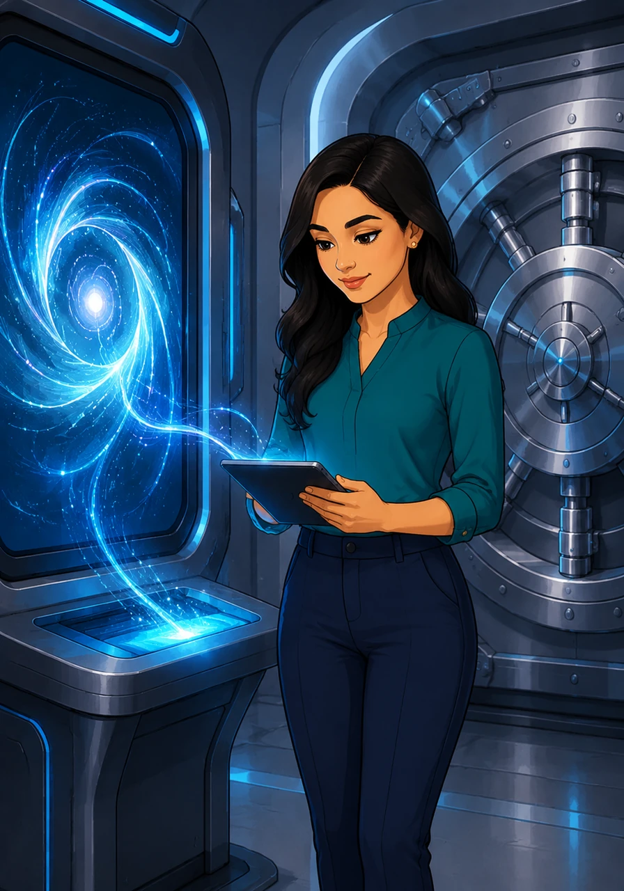 Riya deposits her digital assets into the vault, watching as the system automatically routes her funds through secure channels, all confirmed by a shimmering transaction hash on the screen.