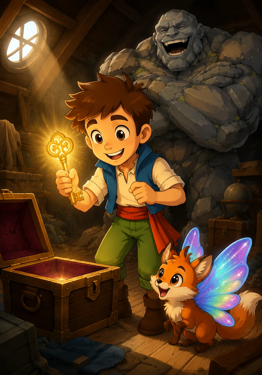 Leo stood in the dusty attic, his eyes wide as he lifted a shimmering golden key from a velvet-lined chest. It felt warm to the touch, pulsing with a soft, rhythmic light that seemed to whisper of forgotten secrets.