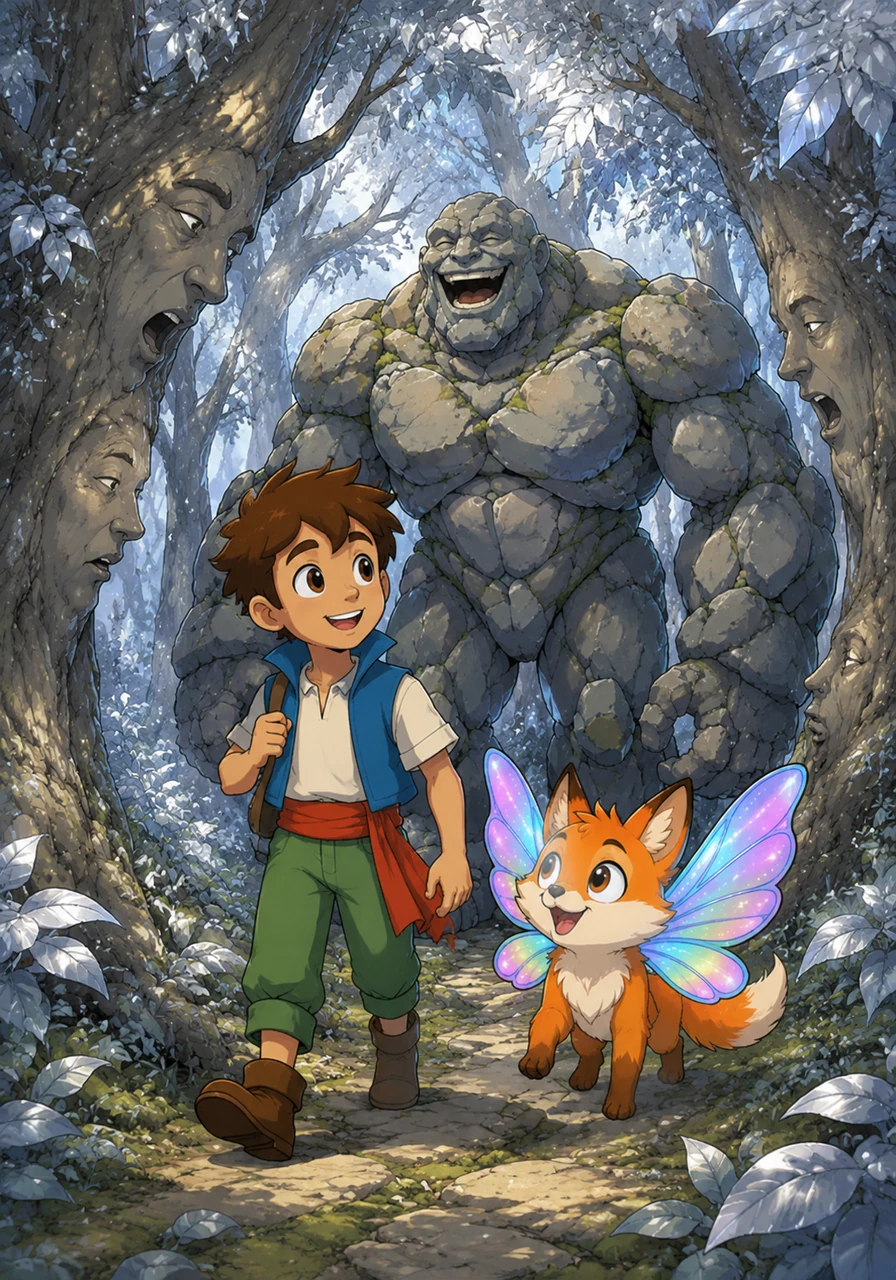 Together, Leo and Pip trekked through the Whispering Woods, where the silver leaves rustled with the voices of the past. The trees leaned in close, murmuring directions and warning them of the challenges that lay ahead on the path to the Crystal Mountain.