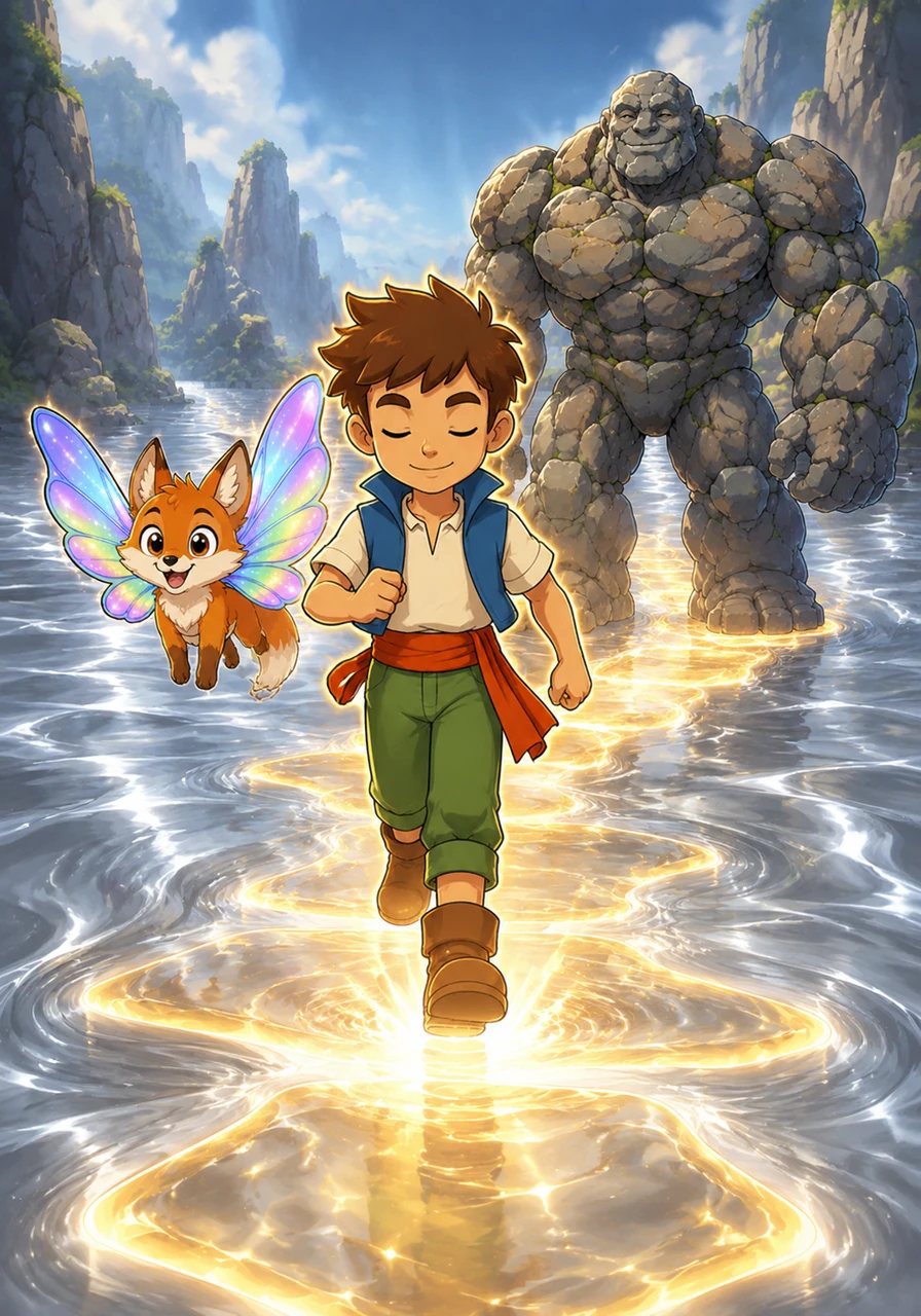 They reached the River of Reflections, a wide stream of liquid silver that had no bridge or stepping stones. Leo closed his eyes and summoned his inner strength, and with every brave step, a path of solid light materialized beneath his feet.