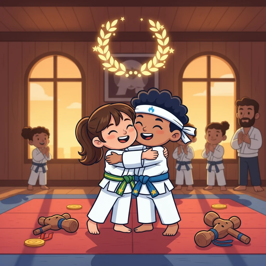 No final, João e Mia, com um abraço, mostraram que a vitória mais importante é a de crescer juntos. Eles prometeram continuar treinando, sempre se apoiando e nunca desistindo de seus sonhos no tatame.