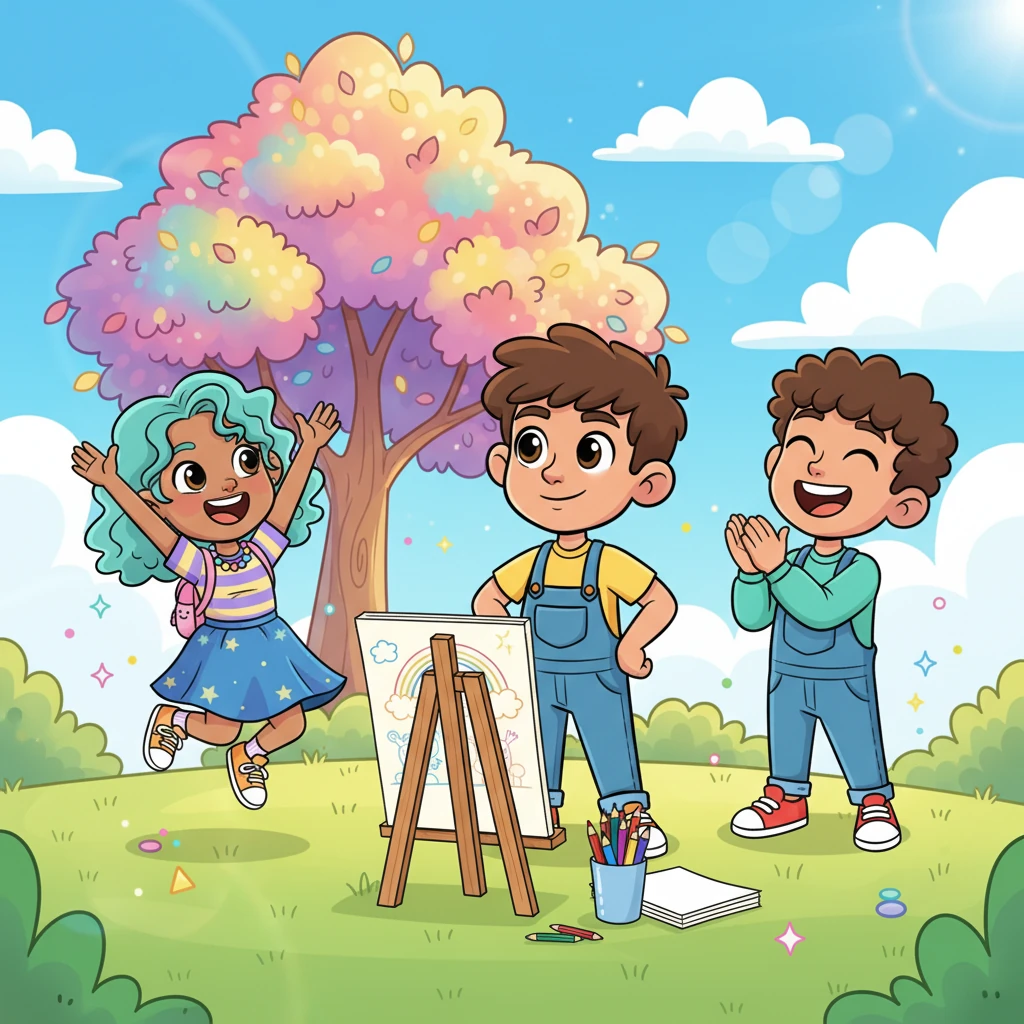Seeing his friends so happy made Milo's own heart swell with warmth. He realized that creating fun, imaginative drawings wasn't just a hobby; it was a way to spread smiles and bring a little extra sparkle to the world. "I'll make even more!" he declared with a determined nod.