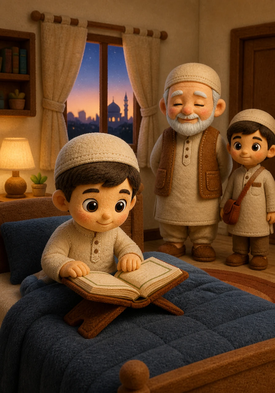 Every morning, before the sun peeks over the horizon, young Yusuf wakes up with a heart full of joy. He knows that the quietest hours of the dawn are the perfect time to begin his most cherished daily habit of reading the holy book.