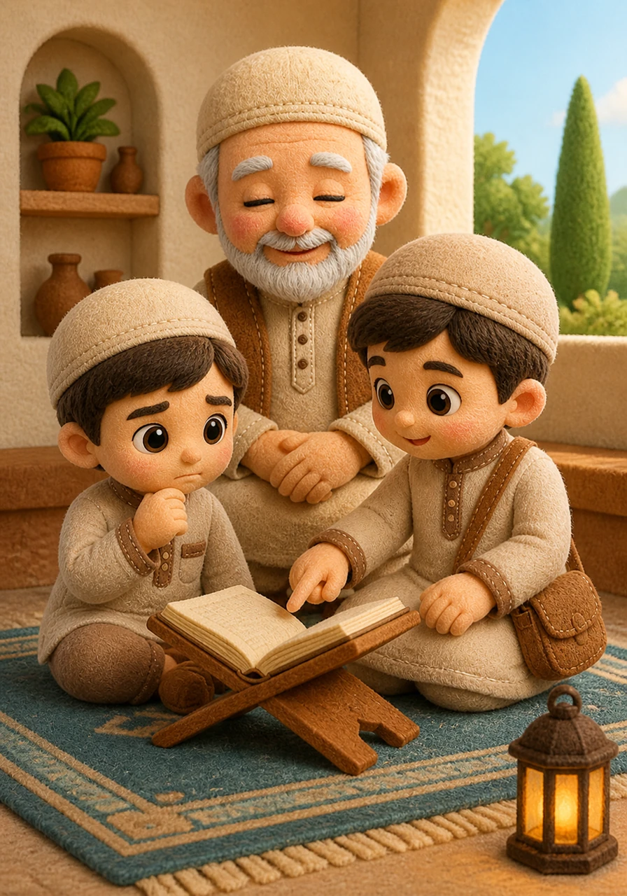During a short break, Yusuf sits with his younger friend, Amin, who is struggling to remember a long and difficult verse. Yusuf patiently guides him through the words, showing him that with practice and a sincere heart, every verse becomes a light in the mind.