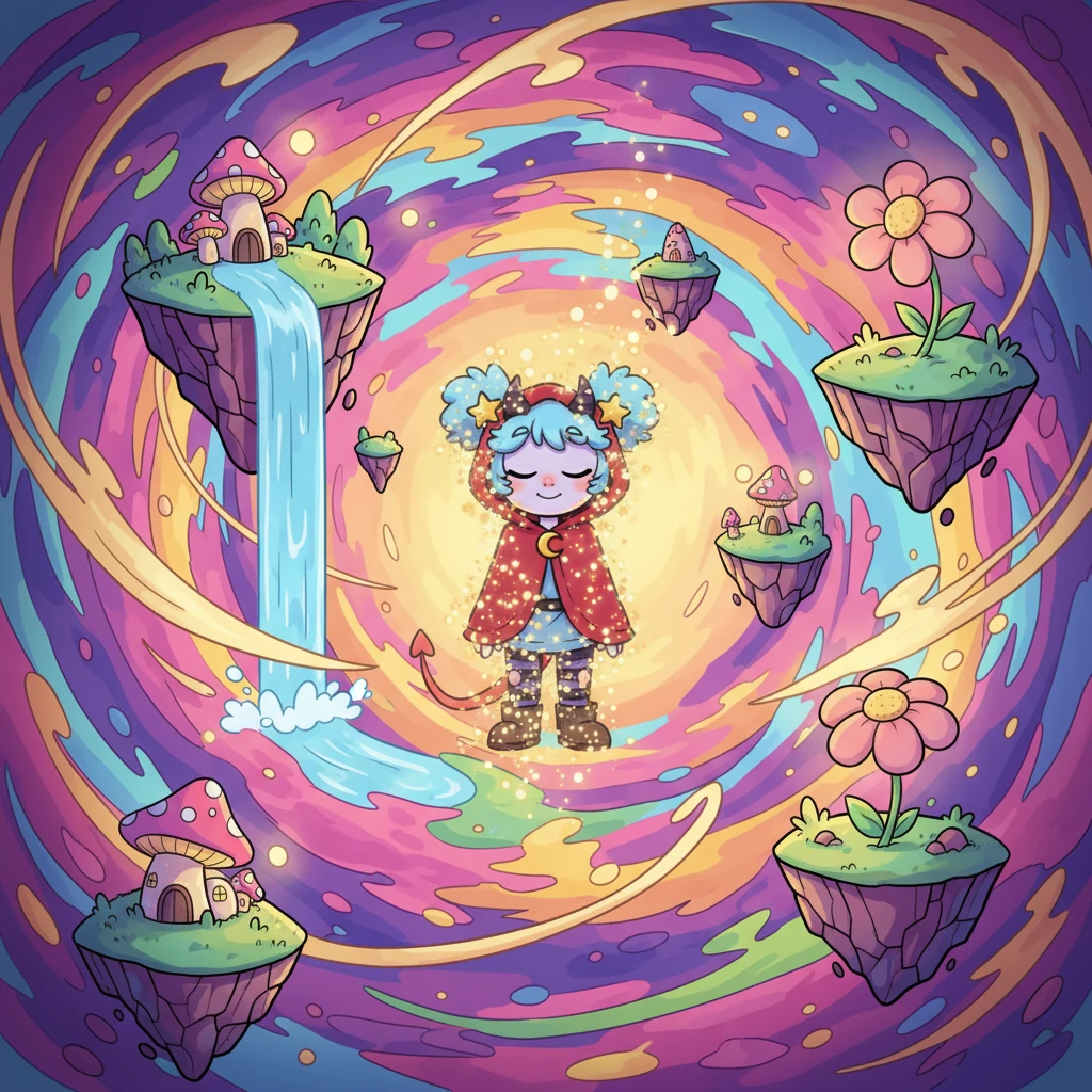 As twilight painted the sky in hues of deep violet and gold, Inn drifted off to sleep, their human form dissolving into shimmering motes of light. The dreamscape unfurled around them, a swirling vortex of vibrant, impossible colors and floating islands, a realm far beyond mortal comprehension.