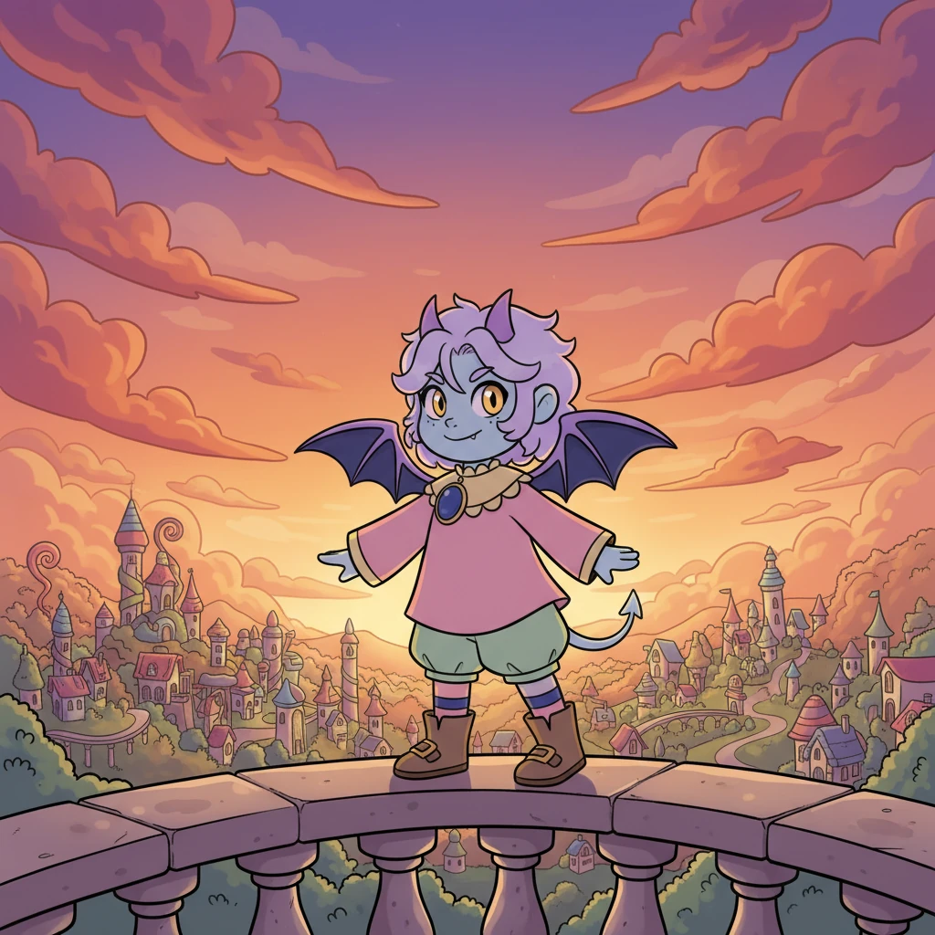 Finally, Inn stood alone on a balcony, overlooking the sprawling kingdom below, the setting sun painting the clouds in fiery hues. A knowing, slightly mischievous smile played on their lips as they embraced their unique, complex identity, a demon child with a demigod's destiny and a very particular sense of humor.