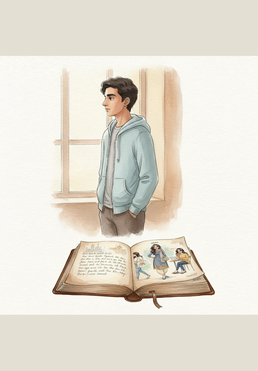 Young Sachin walks through a bustling playground where children laugh and play, yet he remains a silent observer on the fringes. His world is painted in muted tones, reflecting the quiet walls he has built around his heart.