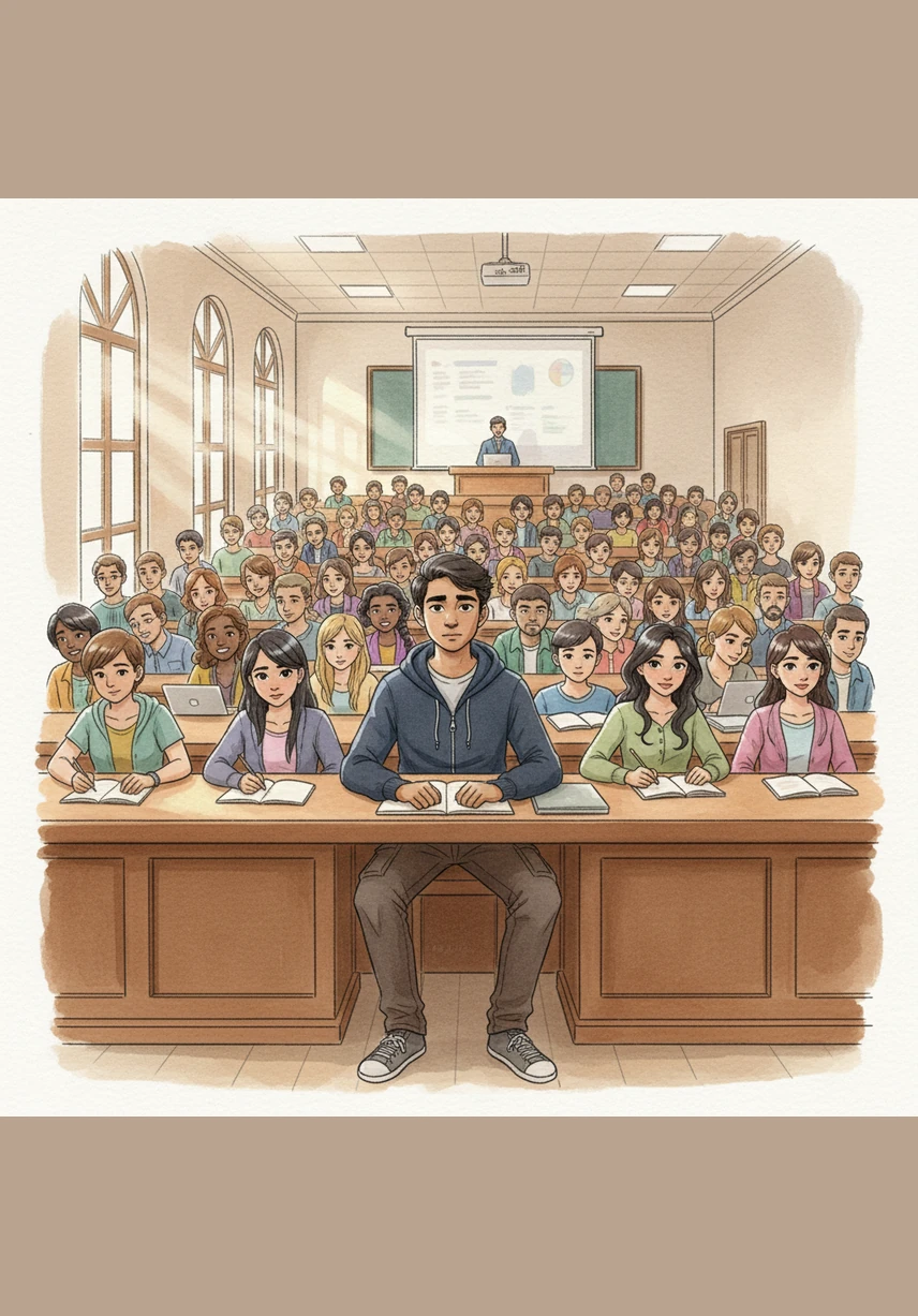 Years later, Sachin sits in a crowded college lecture hall, yet he remains an island of silence amidst the chatter of his peers. He follows a rigid routine, drifting through the hallways like a shadow that no one seems to notice.