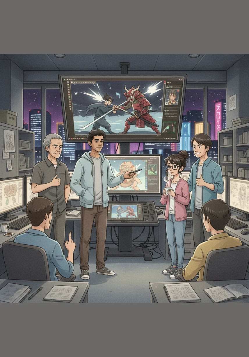 In a bustling animation studio in Japan, Sachin confidently directs a team of artists, his vision coming to life on glowing screens. The boy who once hid from the world is now a celebrated creator, respected for his talent and determination.