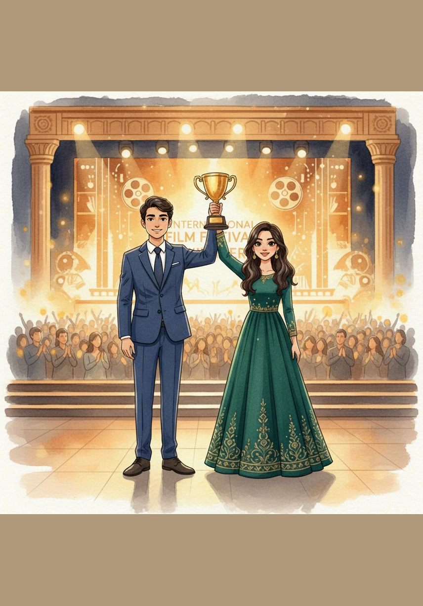 Sachin and Meera stand hand-in-hand at a grand film premiere, celebrating a life built on resilience and mutual support. The storm of his childhood has finally passed, replaced by a bright horizon of love, success, and triumph.