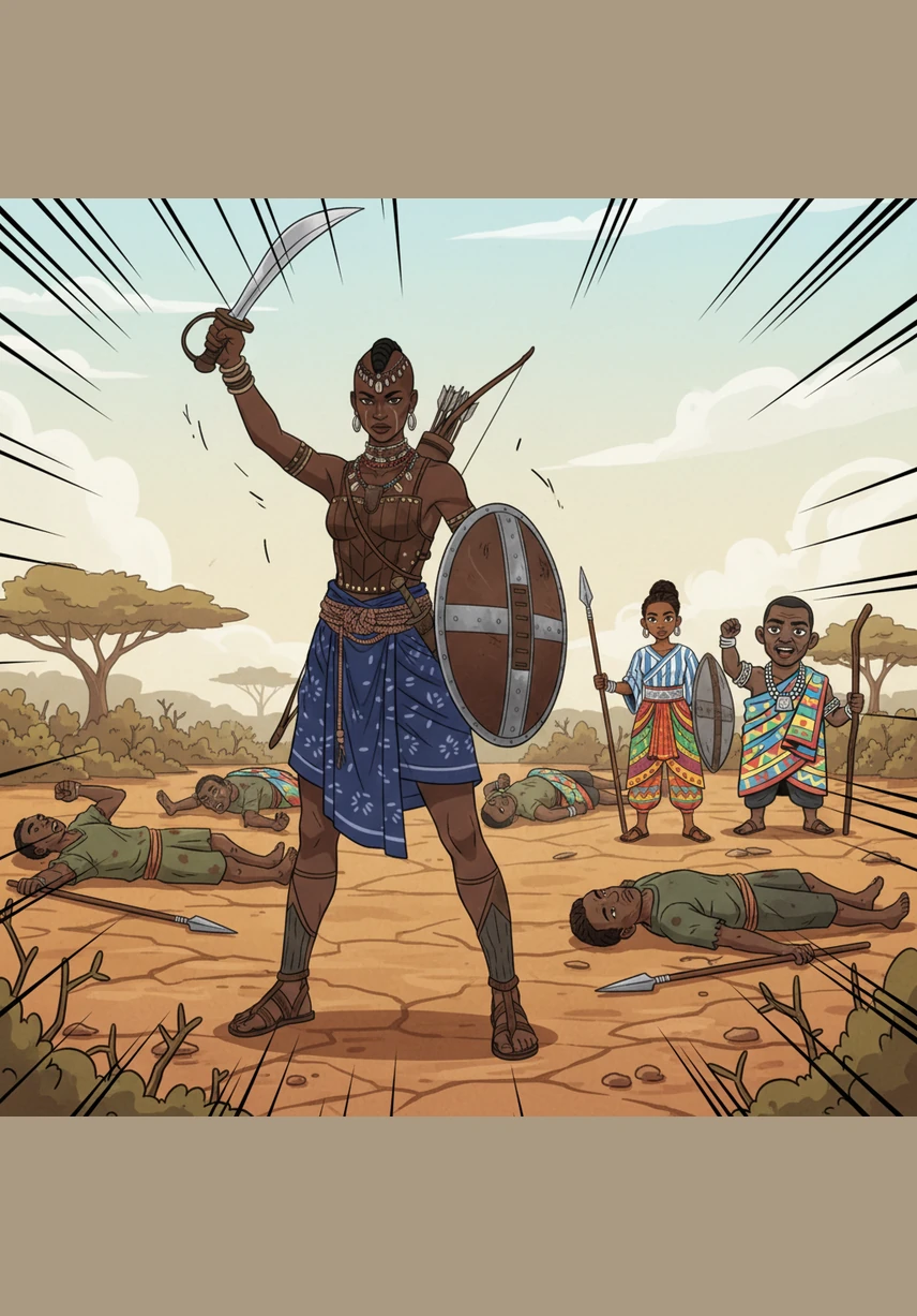 Au plus fort de la bataille, Nanisca fait preuve d'une bravoure exceptionnelle en protégeant ses sœurs face à l'adversité. Son cri de ralliement encourage les troupes et montre que rien ne peut briser la volonté d'une femme libre.